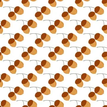 A cute autumn seamless pattern with berries. Acorns, oak, and autumn leaves.  Stock Illustration