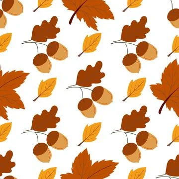 A cute autumn seamless pattern with berries. Acorns, oak, and autumn leaves Stock Illustration