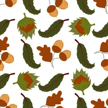 A cute autumn seamless pattern with berries. Acorns, oak, autumn forest. Patt Stock Illustration