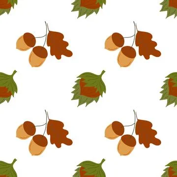 A cute autumn seamless pattern with berries. Acorns, oak, autumn forest. Patt Stock Illustration
