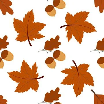 A cute autumn seamless pattern with berries. Acorns, oak Stock Illustration
