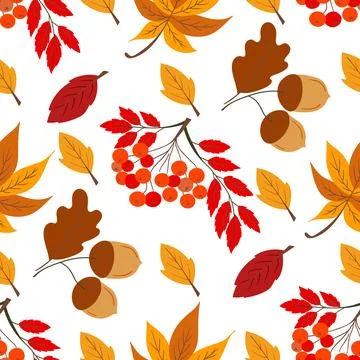A cute autumn seamless pattern with berries. Autumn forest, leaves. Pattern f Illustrazione stock