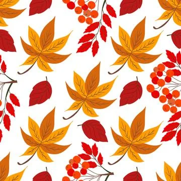 A cute autumn seamless pattern with berries. Autumn forest, leaves Stock Illustration