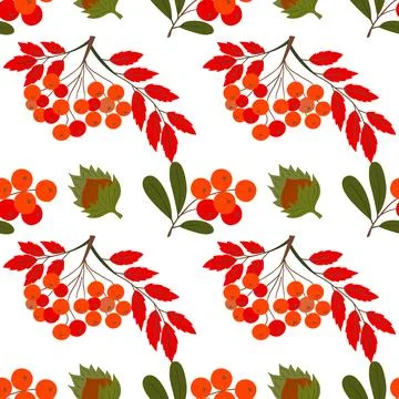 A cute autumn seamless pattern with berries. Red rowan berries and autumn lea Illustrazione stock