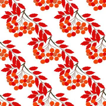 A cute autumn seamless pattern with berries. Red rowan berries and autumn lea Stock Illustration