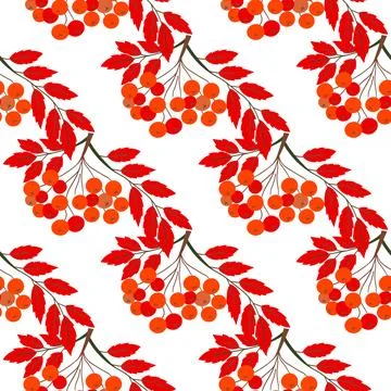 A cute autumn seamless pattern with berries. Red rowan berries and autumn lea Stock Illustration