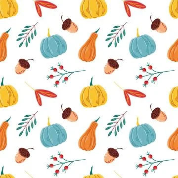 Cute autumn seamless pattern in flat style. Background design with leaves Stock Illustration