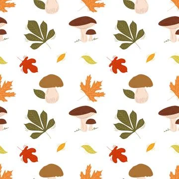 Cute autumn seamless pattern with hand drawn mushrooms Stock Illustration