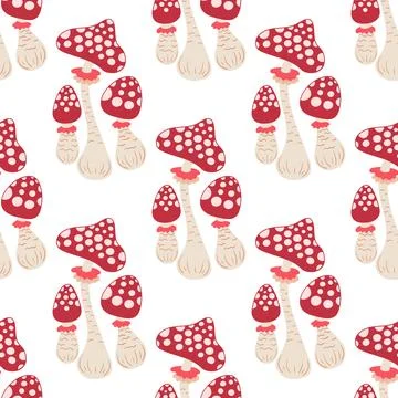 Cute autumn seamless pattern with mushrooms. Fairytale mushrooms and fly agar Illustrazione stock