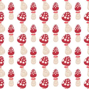 Cute autumn seamless pattern with mushrooms. Fairytale mushrooms and fly agar Stock Illustration