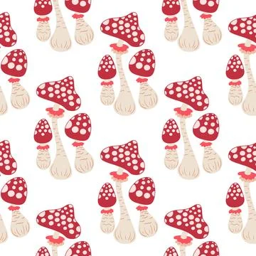 Cute autumn seamless pattern with mushrooms. Fairytale mushrooms and fly agar Stock Illustration