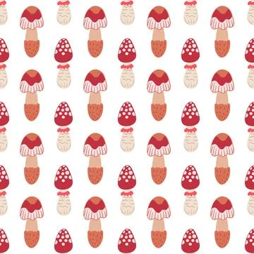 Cute autumn seamless pattern with mushrooms. Fairytale mushrooms and fly agar Stock Illustration