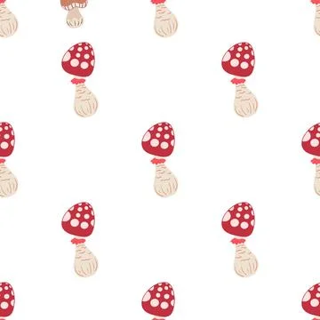 Cute autumn seamless pattern with mushrooms. Fairytale mushrooms and fly agar Stockillustratie