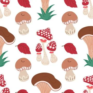 Cute autumn seamless pattern with mushrooms. Fairytale mushrooms. Pattern for Stock Illustration