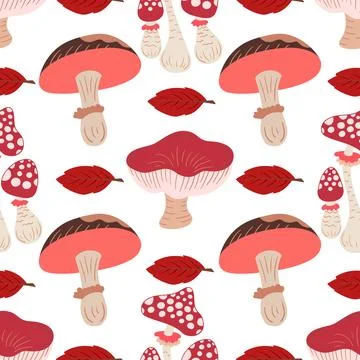 Cute autumn seamless pattern with mushrooms. Fairytale mushrooms. Pattern Illustrazione stock