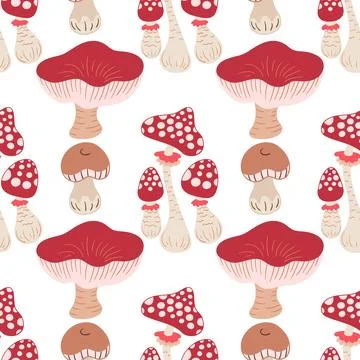 Cute autumn seamless pattern with mushrooms. Fairytale mushrooms Illustrazione stock