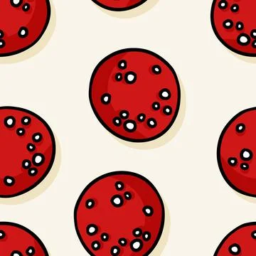 Cute autumn toadstool caps cartoon seamless pattern. Fall fly agaric amanita Stock Illustration