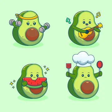 Cute avocado cartoon set Stock Illustration