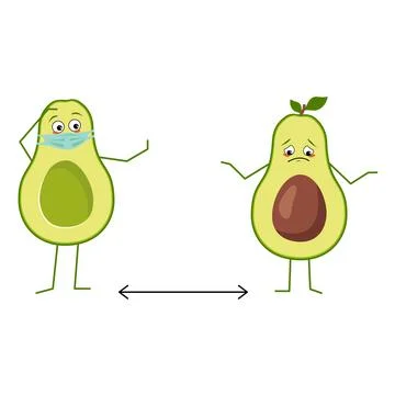 Cute avocado character with mask keep distance Stock Illustration