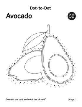 Cute avocado connect the dots game and puzzle book worksheet Stock Illustration