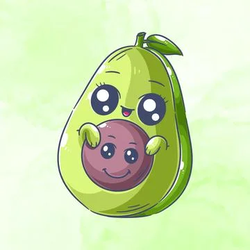 Cute avocado with cub cartoon vector Stock Illustration