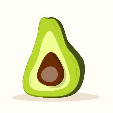 Cute avocado isolated on white background. Green avocados with leaves and slice Stock Illustration