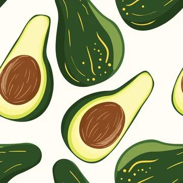 Cute avocado isolated on white background. Avocados with leaves and slice Stock Illustration