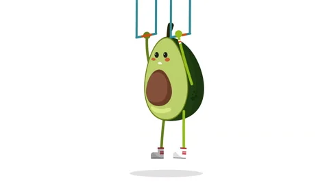 Cute avocado pumping up. Funny Avocado cartoon character doing exercises Vídeos de archivo 114642289