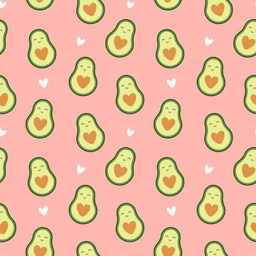 Cute Avocado Seamless Pattern Background with hearts shapes Illustrazione stock
