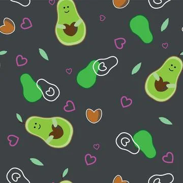 Cute avocadoes character seamless pattern Stock Illustration