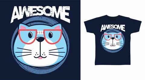 Cute awesome cat design vector illustration t-shirt design and others uses. 스톡 일러스트