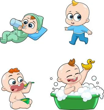 Cute Babies Cartoon Character. Vector Hand Drawn Collection Set Stock Illustration