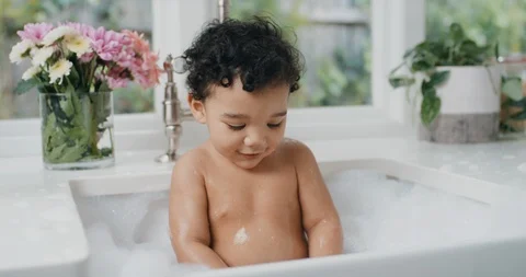 happy baby bathing funny toddler taking Stock Video Pond5