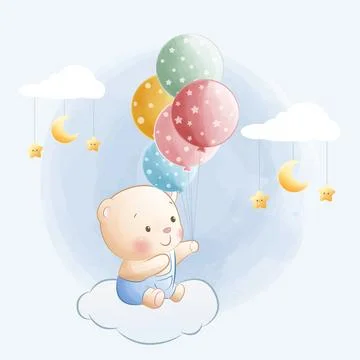 Cute baby bear sitting on the cloud Ilustración de archivo
