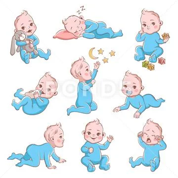 Set of Six Baby Boy. Newborn with different poses