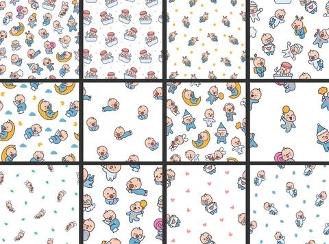 Cute baby boy. Seamless pattern. Stock Illustration