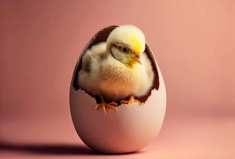Cute baby chick in an egg shell. Spring and easter background. Generative ai Stock Illustration
