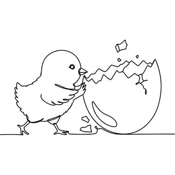 Cute Baby Chick Hatching From Easter Egg Hand Drawn Line Art Vector Stock Illustration