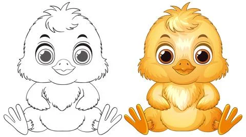 Cute Baby Chick Vector Illustration and Coloring Page Outline Stock Illustration