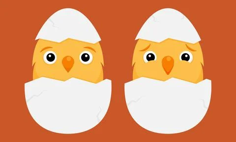 Cute baby chicks hatching from eggshells Easter vector illustration Illustrazione stock