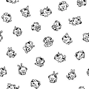 Cute baby cow. Seamless pattern. Coloring Page. Stock Illustration