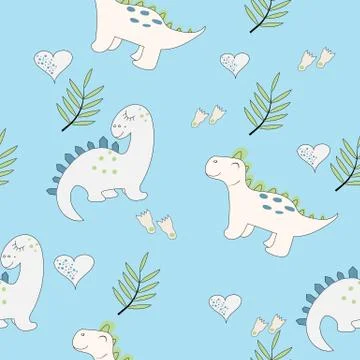 Cute baby dinosaur seamless pattern. Stock Illustration