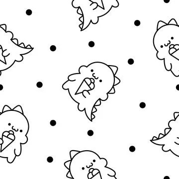 Cute baby dragon. Seamless pattern. Coloring Page. Illustrazione stock