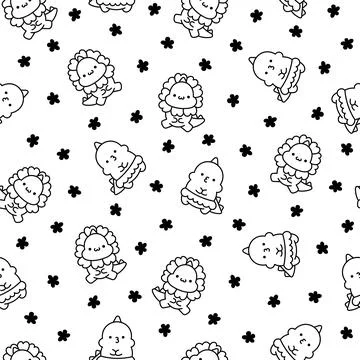 Cute baby dragon. Seamless pattern. Coloring Page. Illustrazione stock