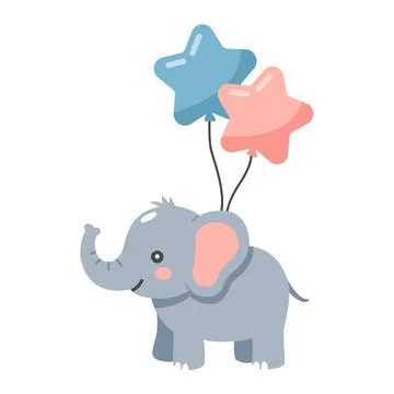 Cute Baby Elephant with Star Balloons Vector Illustration Stock Illustration