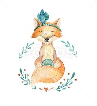 Cute baby fox animal for kindergarten, nursery isolated illust Stock Illustration