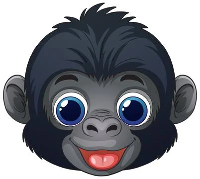 Cute Baby Gorilla Face Vector Illustration with Happy Expression Stock Illustration