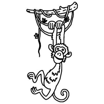 Cute baby monkey hanging on tree Illustrazione stock