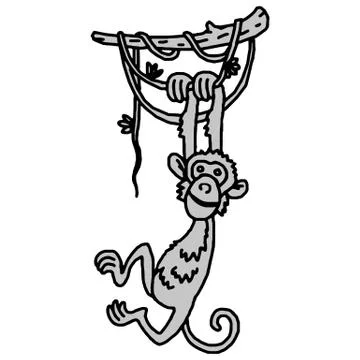 Cute baby monkey hanging on tree Stock Illustration
