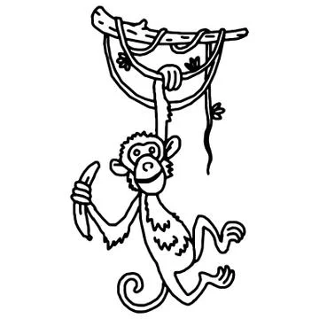 Cute baby monkey hanging on tree Illustrazione stock